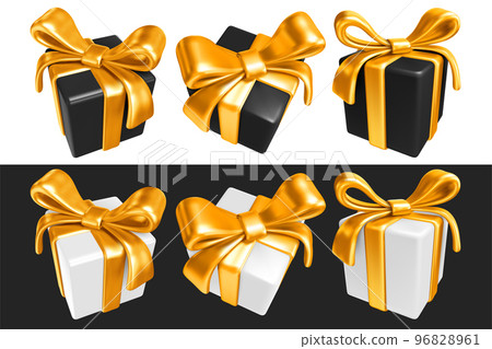 Black And White Gift Box With Golden Bow Set 96828961