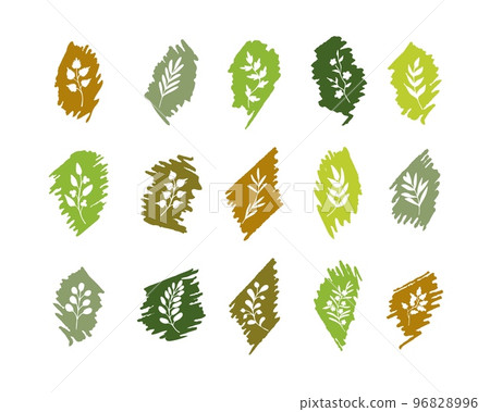 Simple hand drawn fantasy leaves, twigs, herbs, plants. Set of romantic doodles on felt tip pen stroke background 96828996