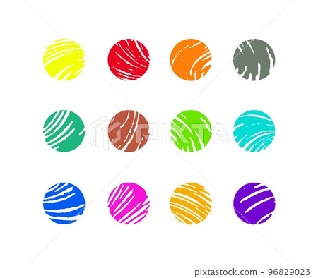 Colorful marker or pen doodle balls. Brush stroke grungy logo, icon. Bullet journal, memo, infographic elements. Vector 96829023