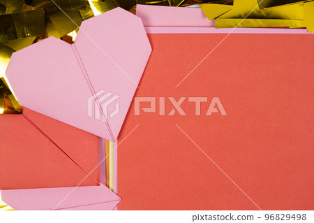 Origami pink and red hearts with sheet of paper place for text, Valentine's Day 96829498