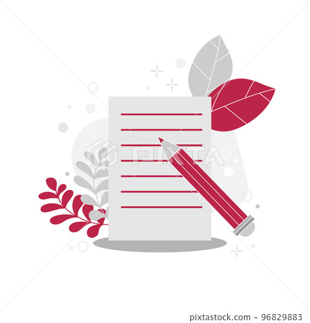 Sheet of paper with notes and pencil in color of the year 2023 Viva Magenta Sheet of paper with notes and pencil in color of the year 2023 Viva Magenta 96829883