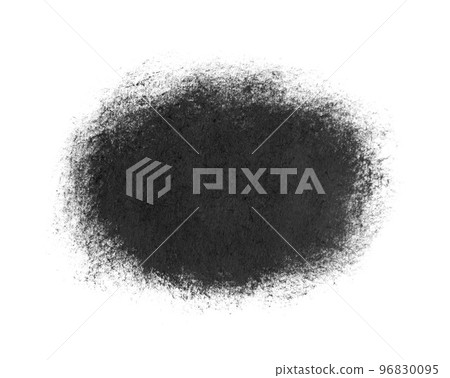 Brush strokes of black acrylic paint close-up. Edge of Smeared Acrylic Black Spot isolated on white background. Abstract creative background. Art drawing texture concept. Copy space, space for text 96830095