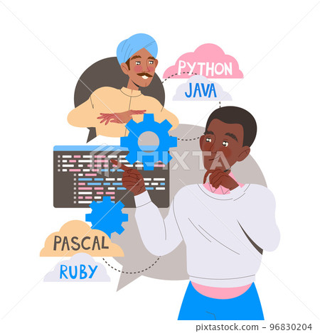 Man App Dev Professional Developing and Coding Software Application for Mobile Device Vector Illustration 96830204