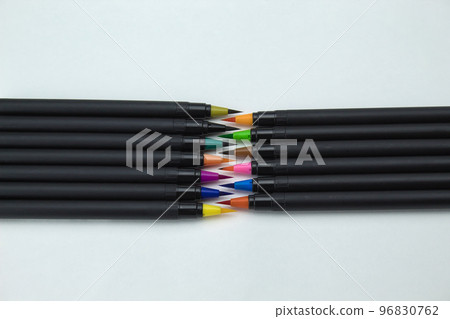 set of colored self-tips pens and markers on white background 96830762