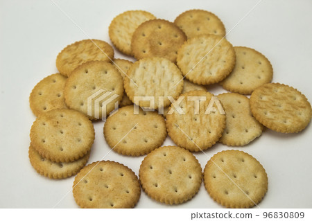 top view of salty round cookies on white background top view of salty round cookies on white background 96830809