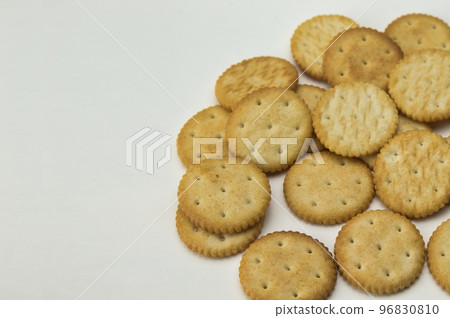 top view of salty round shaped cookies on white background with copy space top view of salty round shaped cookies on white background with copy space 96830810
