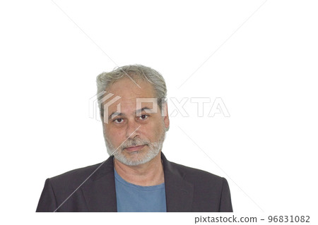 foreground portrait of a mature man with a beard on a white background foreground portrait of a mature man with a beard on a white background 96831082