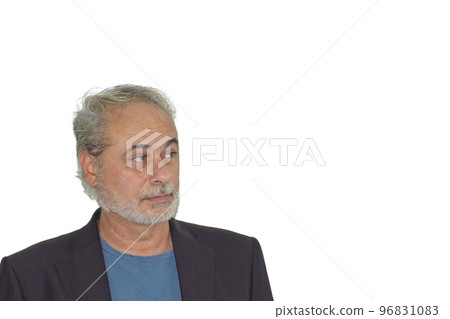 closeup portrait of a mature man with a beard on a white background closeup portrait of a mature man with a beard on a white background 96831083