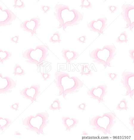 Seamless pattern abstract brush strokes in the shape of hearts in delicate pink tones in watercolor 96831507