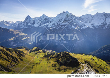 Top of the Schilthorn and view of Bernese Swiss alps, Switzerland Top of the Schilthorn and view of Bernese Swiss alps, Switzerland 96831946