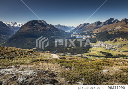 View Above St Moritz from Muottas Muragl of Upper Engadine, Graubunden, Switzerland 96831990