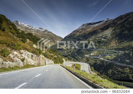 Grimsel and Furka mountain pass, dramatic road with swiss alps, Switzerland Grimsel and Furka mountain pass, dramatic road with swiss alps, Switzerland 96832084