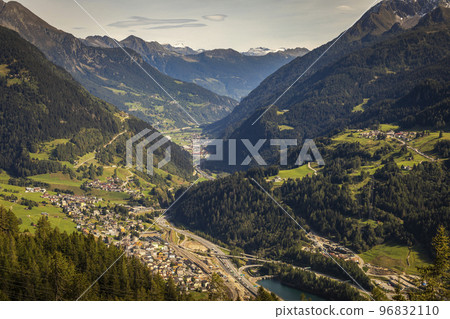 St. Gotthard mountain pass and Airolo with swiss alps, Switzerland St. Gotthard mountain pass and Airolo with swiss alps, Switzerland 96832110