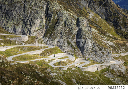 St. Gotthard mountain pass, dramatic road with swiss alps, Switzerland 96832232