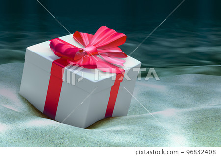 Gift box on ocean bottom underwater, 3D rendering Gift box on ocean bottom underwater, 3D rendering 96832408