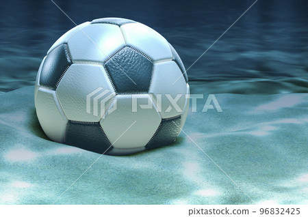 Soccer ball on ocean bottom underwater, 3D rendering 96832425