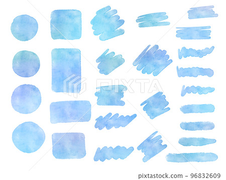 藍色水彩畫筆描邊組/圓/方/題/框/線/圓/方 96832609