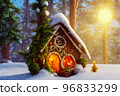Abstract toy castle. Fairy hut. Christmas winter background. 3d image 96833299