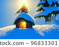 Abstract toy castle. Fairy hut. Christmas winter background. 3d image 96833301