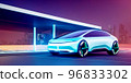 Futuristicc concept sport car in a metaverse city. Neon glowing. 3d 96833302