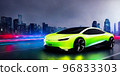 Futuristicc concept sport car in a metaverse city. Neon glowing. 3d 96833303