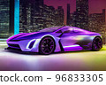 Futuristicc concept sport car in a metaverse city. Neon glowing. 3d 96833305