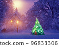 Abstract toy castle. Fairy hut. Christmas winter background. 3d image 96833306