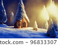 Abstract toy castle. Fairy hut. Christmas winter background. 3d image 96833307