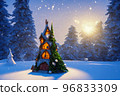 Abstract toy castle. Fairy hut. Christmas winter background. 3d image 96833309