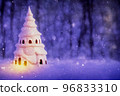 Abstract toy castle. Fairy hut. Christmas winter background. 3d image 96833310