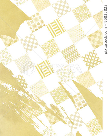 金色抽像畫筆描邊和方格圖案 96833822