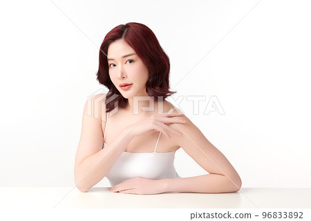 Beautiful young asian woman with clean fresh skin on white background, Face care, Facial treatment, Cosmetology, beauty and spa, Asian women portrait. 96833892