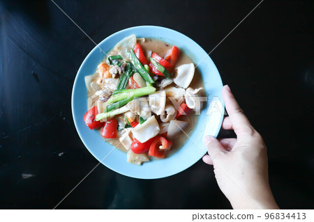 stir fried squid and vegetable, stir fried seafood stir fried squid and vegetable, stir fried seafood 96834413
