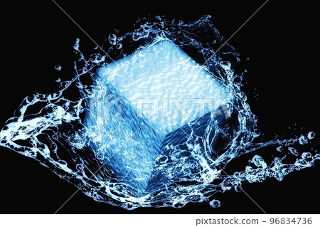 3d illustration combining water splash and square ice in the concept of science 3d illustration combining water splash and square ice in the concept of science 96834736