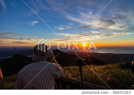 People taking aerial cityscape from Datunshan People taking aerial cityscape from Datunshan 96835263