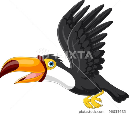 Cartoon toucan flying on white background Cartoon toucan flying on white background 96835683