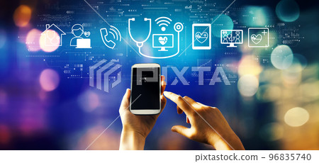 Telemedicine theme with person using smartphone 96835740