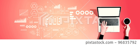 Code with person using a laptop Code with person using a laptop 96835792