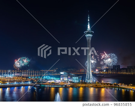 Night view of the fireworks over Macau Tower Convention and Entertainment Center Night view of the fireworks over Macau Tower Convention and Entertainment Center 96835855