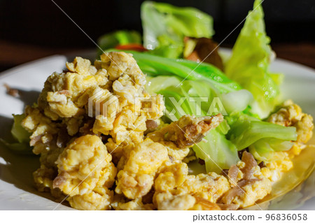 Close up shot of Fried Eggs with Preserved Turnip 96836058