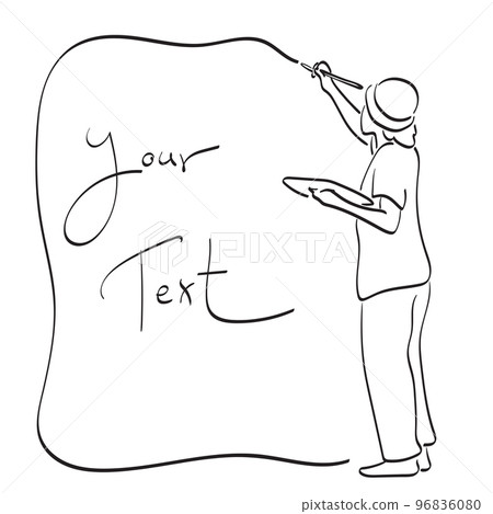 male artist drawing frame with blank space for text illustration vector hand drawn isolated on white background line art. 96836080