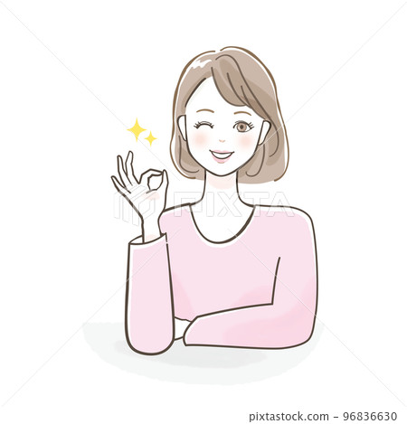Illustration material of a woman explaining with a smile Illustration material of a woman explaining with a smile 96836630