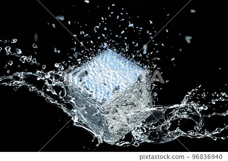 3d illustration combining water splash and square ice in the concept of science 3d illustration combining water splash and square ice in the concept of science 96836940