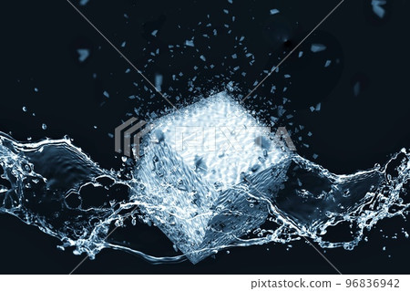 3d illustration combining water splash and square ice in the concept of science 3d illustration combining water splash and square ice in the concept of science 96836942