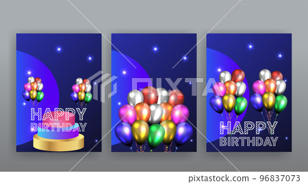 Happy Birthday Elegant vintage birthday cards with golden details greeting card 96837073