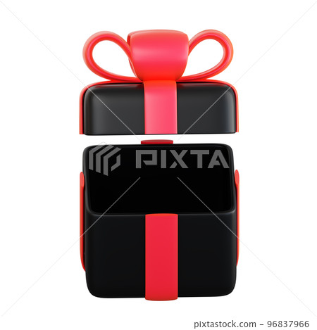 Realistic black gift box with red ribbon bow. Concept of abstract holiday, birthday, Christmas or Black Friday present or surprise. 3d high quality isolated render Realistic black gift box with red ribbon bow. Concept of abstract holiday, birthday, Christmas or Black Friday present or surprise. 3d high quality isolated render 96837966