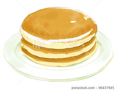 Watercolor illustration of plump and burnt pancake 96837985