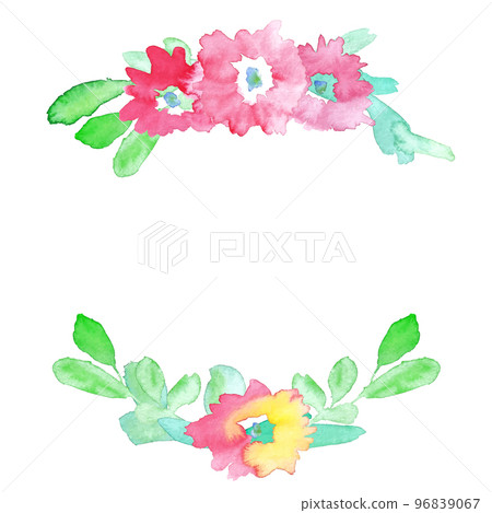 Watercolor. Vector botanical frame with a watercolor touch. Decorative frame with pink flowers and plants. 96839067