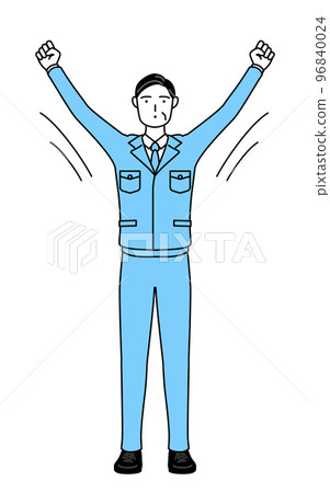 A man wearing work clothes taking a deep breath (manager, manager, factory manager) 96840024
