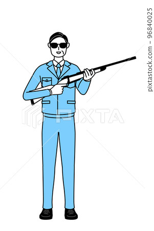 A man in work clothes wearing sunglasses and holding a rifle (manager, manager, factory manager) 96840025